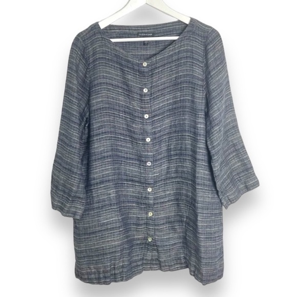 Eileen Fisher 100% Organic Linen Coastline Buttonfront Tunic Sz L - Picture 1 of 4